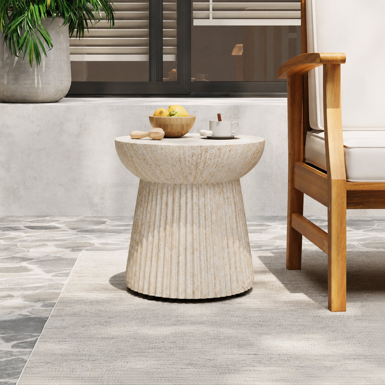 15" Patio Side Table, Travertine
