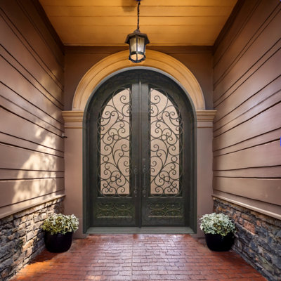 Veiled Arch Iron Double Doors
