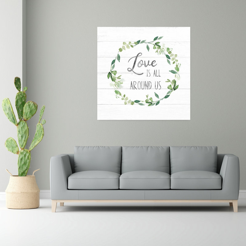 «Love Is All Around Greenery», art mural rustique romantique élégant, H 48 po x l 48 po