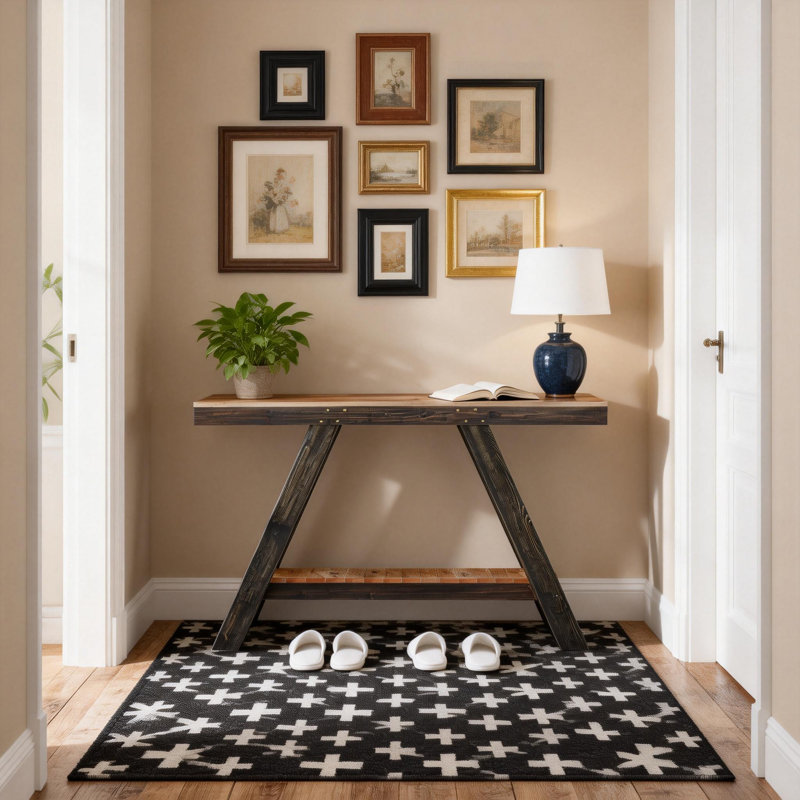 Console en bois massif 46 po, Noir, noir, noir, noir, 28" H x 46" W x 10" D