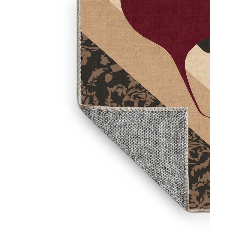 Tapis lavable à la machine de style rétro Aedan Betterave - noir - reliure beige, 8x10