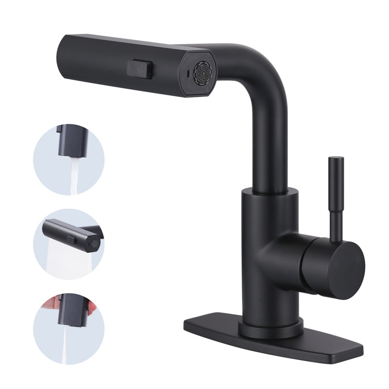 Single Handle Pull Out Kitchen Faucet With Unique 90° Swivel Sprayer Head In Three Function Modes, Matte Black