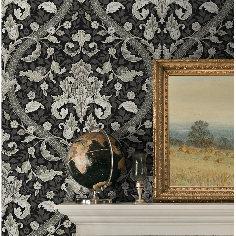 Papier peint adhésif Acanthus Ogee, Noir/gris