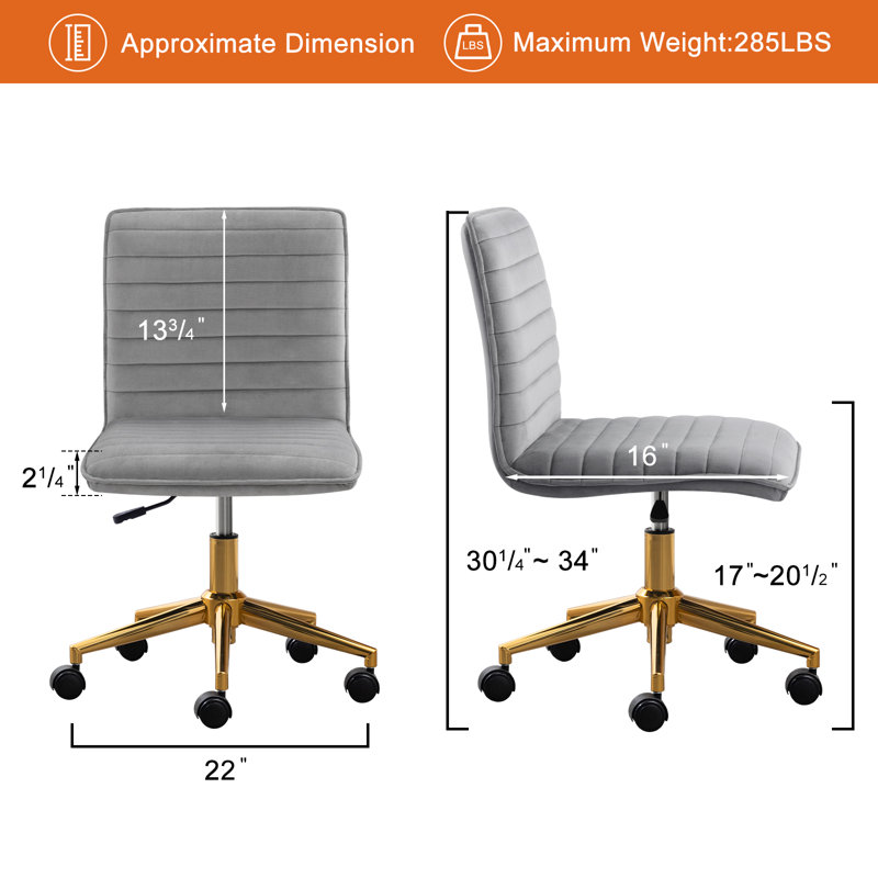 Chaise de bureau en velours Auctin, Gris