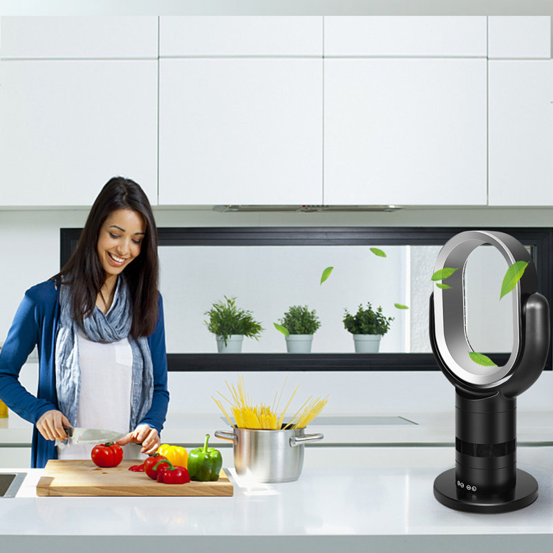 24-Inch Black Bladeless Oscillating Floor Fan with Remote