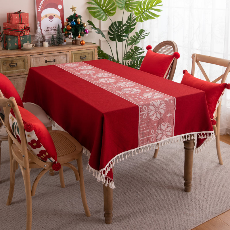 High Quality Washable  Wrinkle Free Tablecloth With Tassel, 86" Rectangle