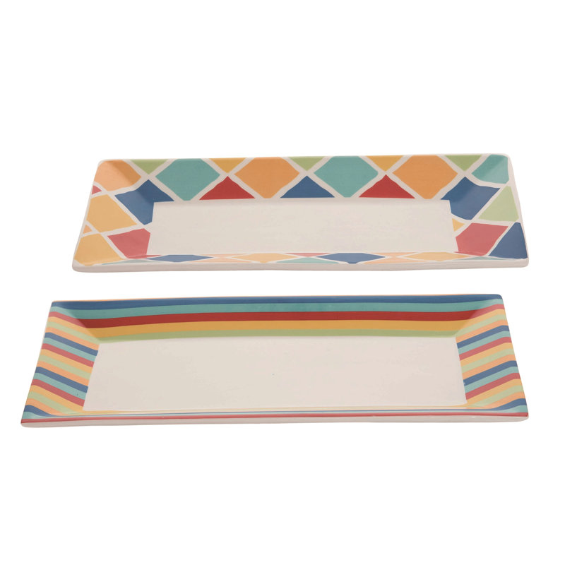  Ensemble de 2 assiettes à rayures multicolores 14,75 po Dolomite