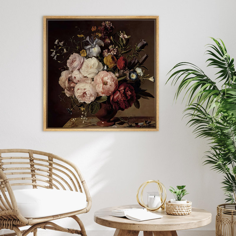 " Lush Bouquet With Vase ", 24" H x 24" W, Natural  Canvas