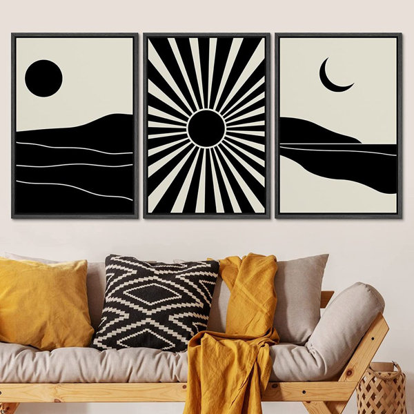 SIGNLEADER Geometric Sun Crescent Moon Landscapes Framed On Canvas 3 Pieces  Painting | Wayfair