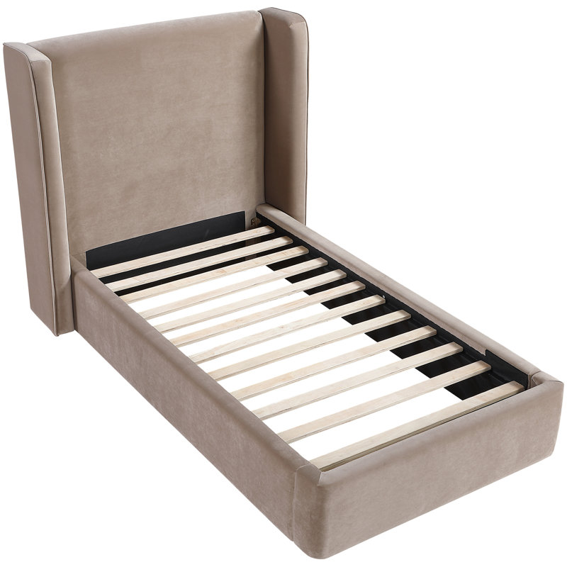 Kendall Wanaque Velvet Upholstered Bed, Taupe Velvet, Twin