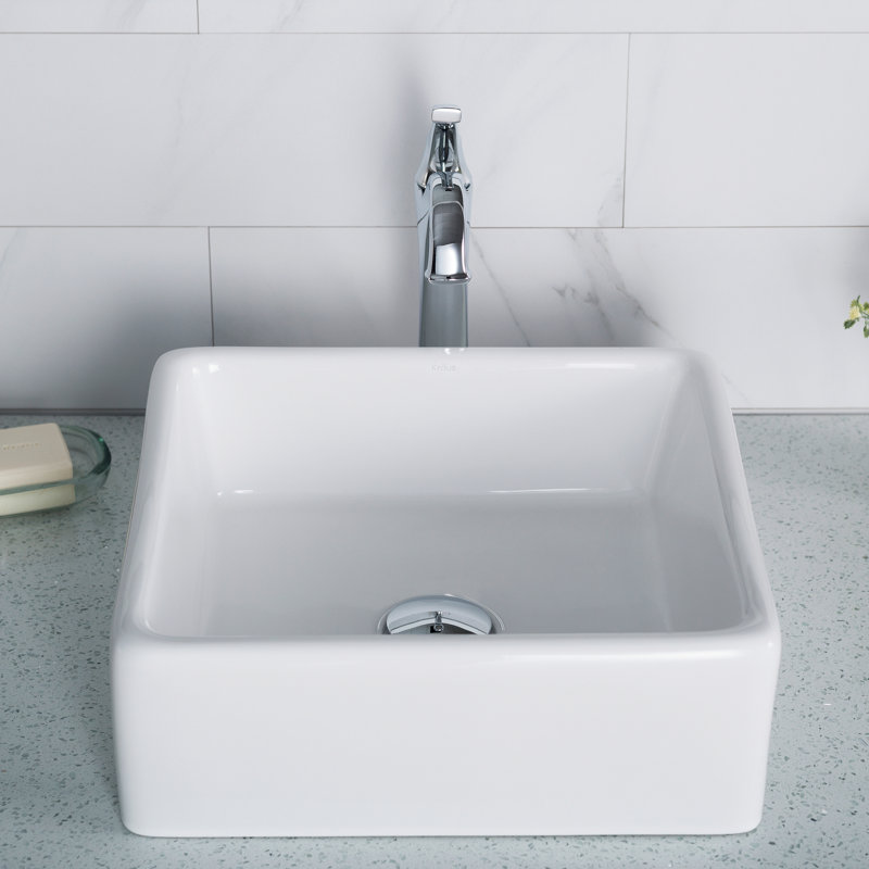 Ceramic White Square Vessel Bathroom Sink