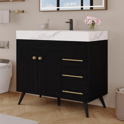 Meuble-lavabo sur pied 36 po avec lavabo en céramique et comptoir en marbre