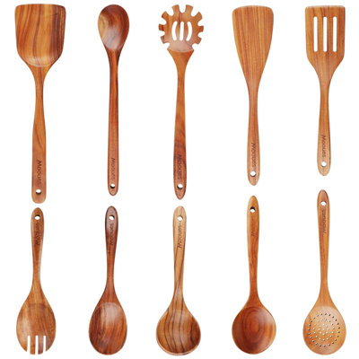 Ensemble d'ustensiles de cuisine en bois 10 pièces, antiadhésif, écologique