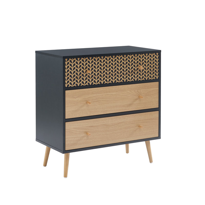 Ramah 78cm W 3 - Drawer Chest of Drawers, Black/Oak