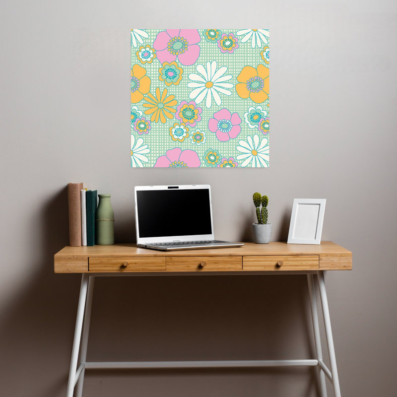 Art contemporain rétro fleur printanier, H 18 po x l 18 po