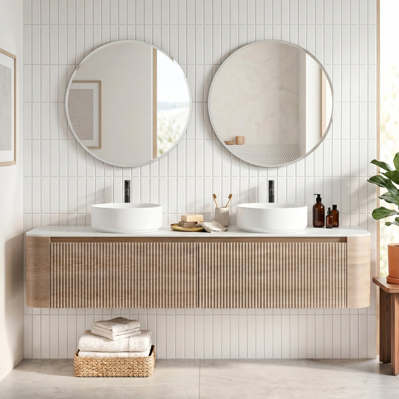 Comptoir de salle de bain mural en bois 72 po E1 72 po, Oak, 72''