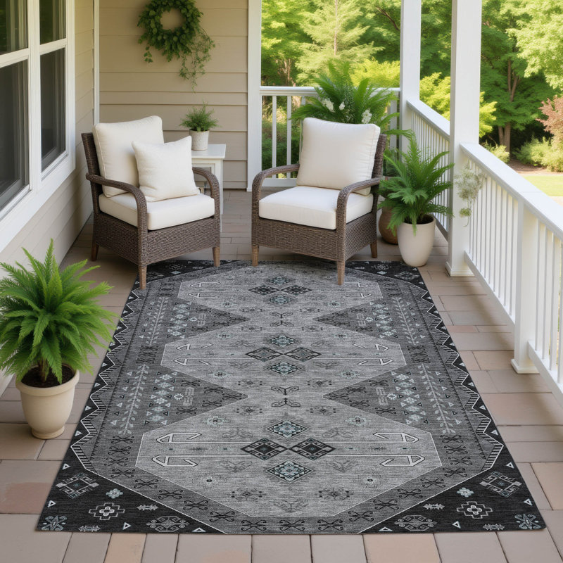 Tapis lavable à la machine intérieur / extérieur ACN2565, Gris anthracite, 10 pi x 14 pi