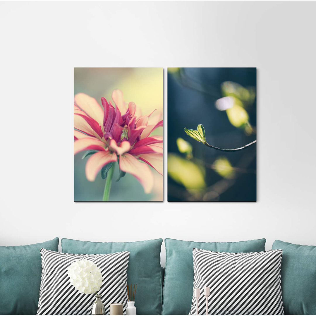 2-tlg. Leinwandbilder-Set - Grafikdruck „Flower Blossom Summer Softly Tender Beautiful”