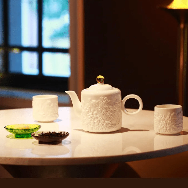 LIULI Living, Bone China Tea Set | Four Seasons of Leisure (1 Teapot, 2 Teacups)