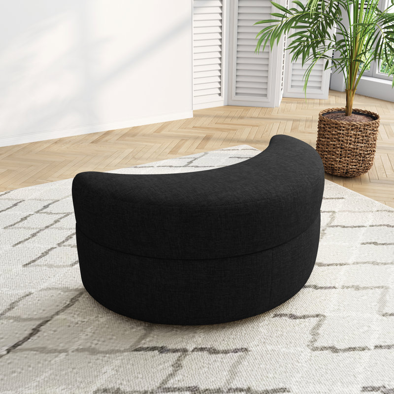 Niama Curved Chenille Storage Ottoman, Black Chenille