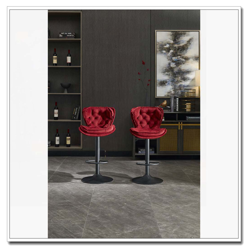 Tabourets de bar, avec velours de levage mécanique réglable en hauteur, Noir, Rouge
