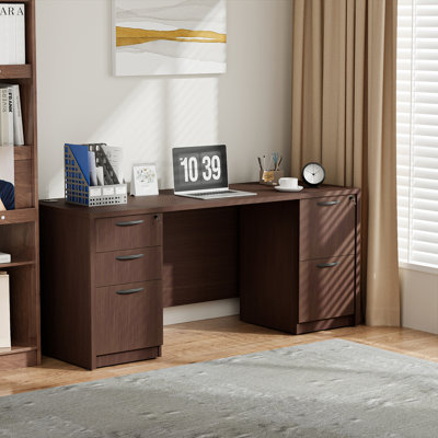 66'' Executive Desk With 2 File Cabinets, Modern Rectangular Workstation With Cable Management