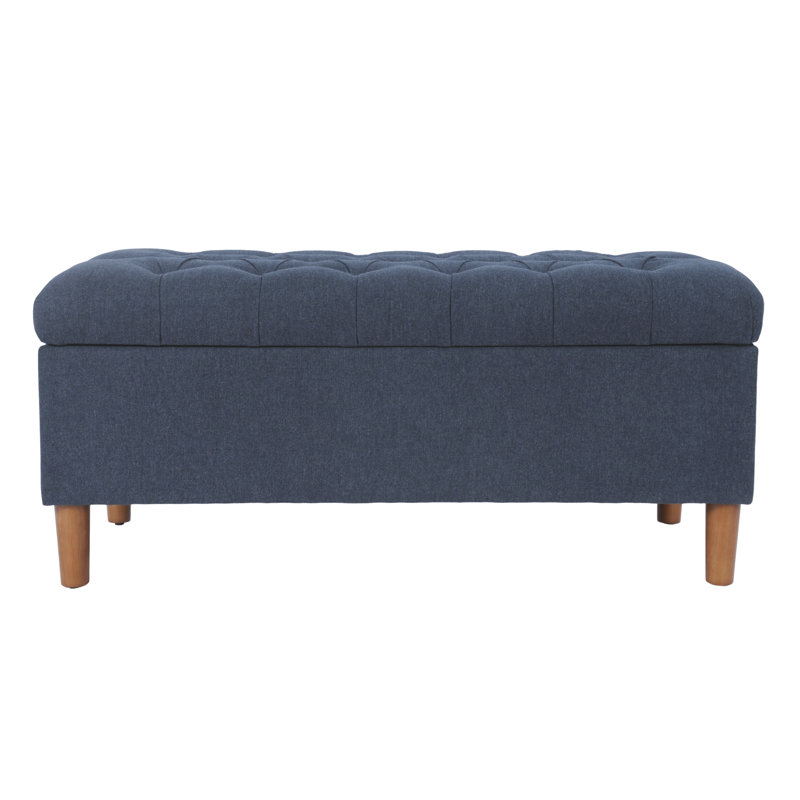 Banc de rangement rembourré à couvercle rabattable, Feutre bleu tissé