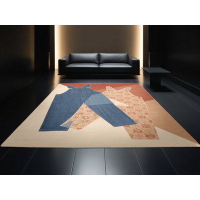 Tapis marocain doux et moelleux décontracté en brun - reliure beige