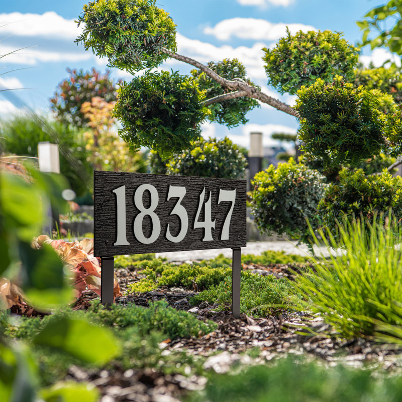 Modern Woodgrain Lawn Sign, Black/Silver, Yes
