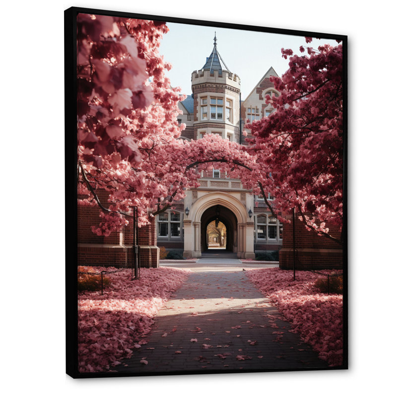 Université rose «Welcome» extrêmement sur toile, H 20 po x l 12 po x P 1 po, Cadre flottant noir