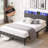 Dark Gray Upholstered Bed With Charging Station & Storage - Platform Frame Full Led Headboard Metal Structure, Breathable Upholstery, Gray, No Box Spring, Easy To Assemble