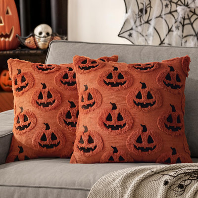 Housses de coussin décoratives citrouille d'automne pour l'Halloween, 50 x 50 cm, rouille foncée