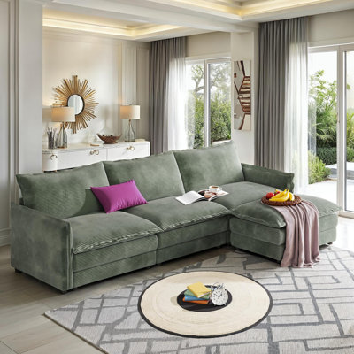 Canapé modulaire en L en velours côtelé à 3 places avec 1 repose-pieds mobile