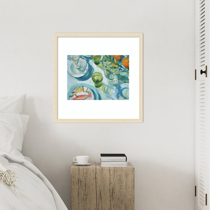 «GreenTable No. 1» par Paula Freeman, impression sur bois encadrée, Rayures de grain de bois blond, 26x26