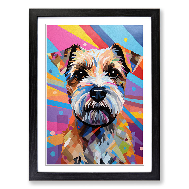 Border Terrier Op Art - Framed Print, 34cm H x 25cm W x 2cm D, Black Framed