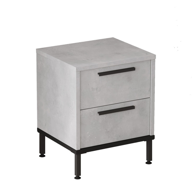 Table de chevet 2 tiroirs Ferit, Argent / noir