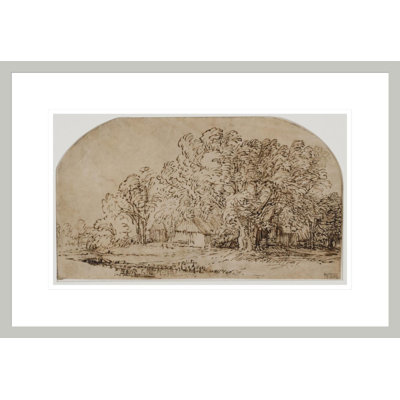 Paysage avec des chalets sous de grands arbres. (The Puff of Wind ")" par Rembrandt van Rijn - Estampe numérique encadrée