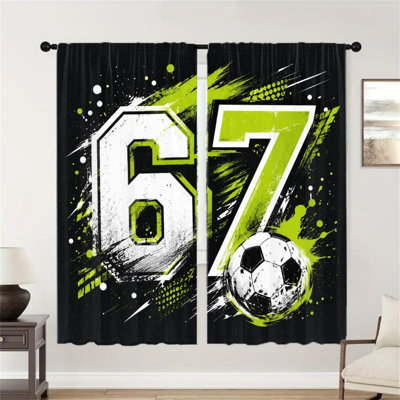 2Pcs Graffiti Sports Football Number 67 Curtains, Modern Abstract Grunge Style Game Day Decor Window Drapes for Living Room Bedroom Kitchen, Soccer Themed Home