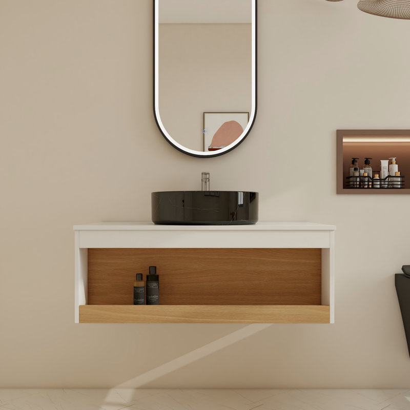 Ensemble de meuble-lavabo simple mural 36 "avec lavabo en céramique, 35", Black