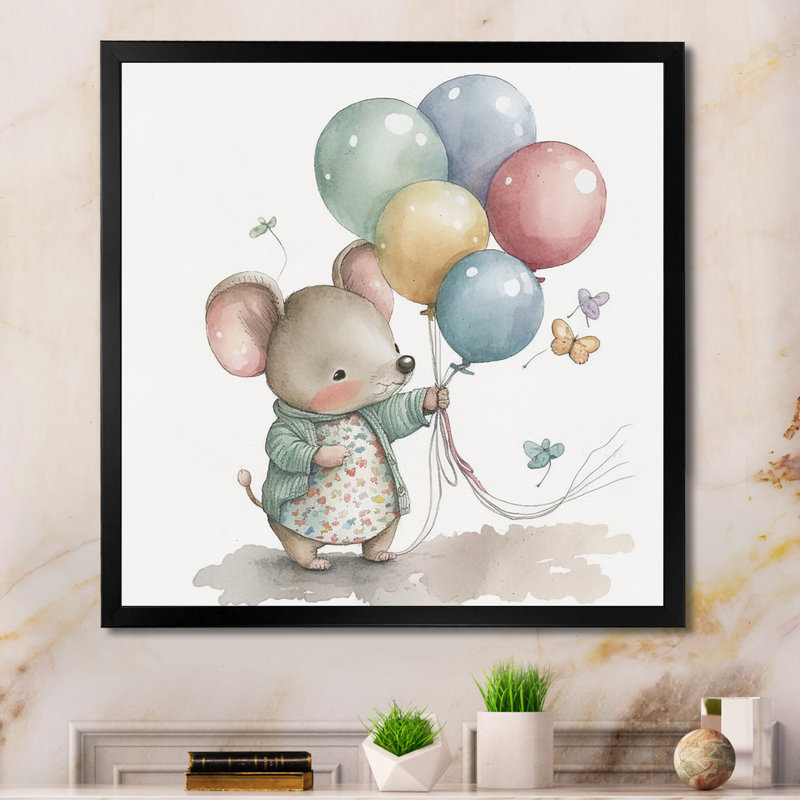 «Nursery Adorable Mouse», reproduction sur toile, Cadre photo noir, H 24 po x l 24 po x P 1 po