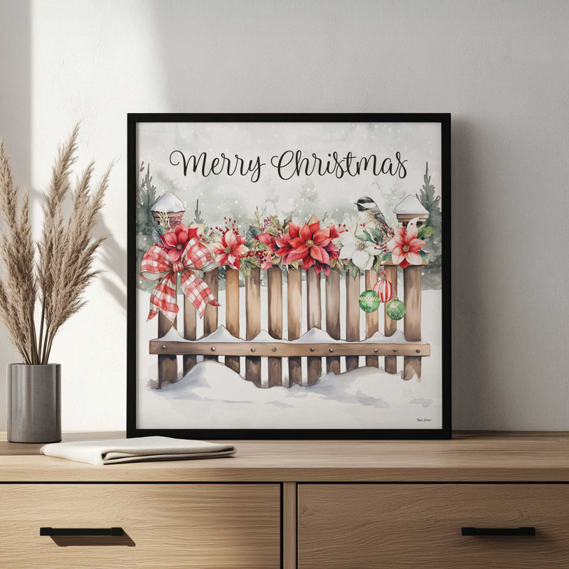 «Merry Christmas Fence» par Nicole DeCamp, reproduction d'art, L 36 x H 36, Impression encadrée, Doré