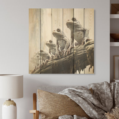 Minimalism Frog Family Harmony - Frogs & Toads Wood Wall Art On Natural Pine Wood