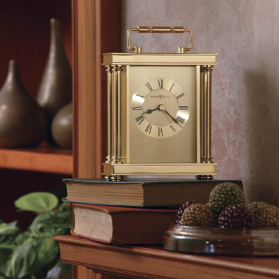 Audra Traditional Roman Numeral Metal Quartz Movement / Crystal Tabletop Clock with Alarm in Polished Brass