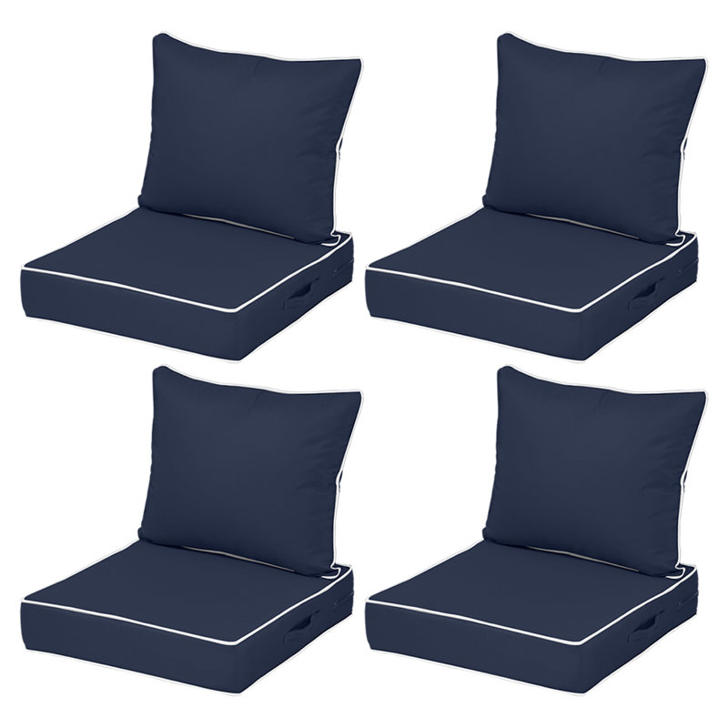 Fade Resistant Outdoor Chair Cushions Set Of 4, 19X19 Deep Seat Patio Cushions, 28D High Resilience Foam Replacement Patio Chair Cushions Set Of 4 With Removable Cover For Sofa, Adirondack Chair, Sectional,Navy Blue