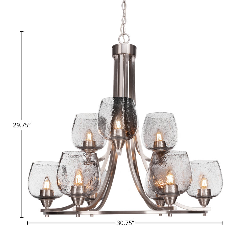 Lustre 9 lumières, Nickel brossé, Transparent