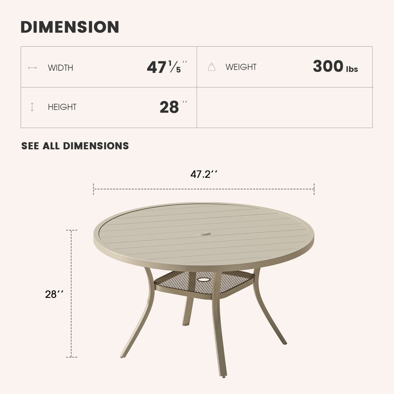 Nyoka 47.2L x 47.2W Outdoor Dining Table for 6, Sandshell/Sandshell