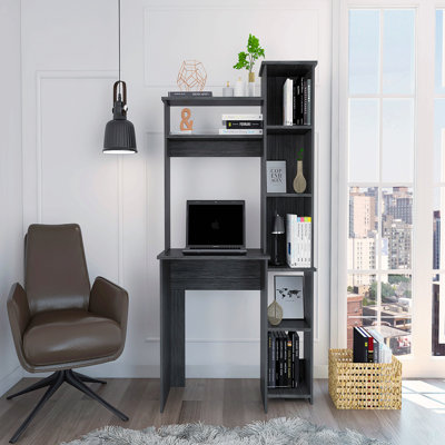 Bureau d'écriture Versalles, deux tablettes supérieures, cinq casiers - chêne Smokey