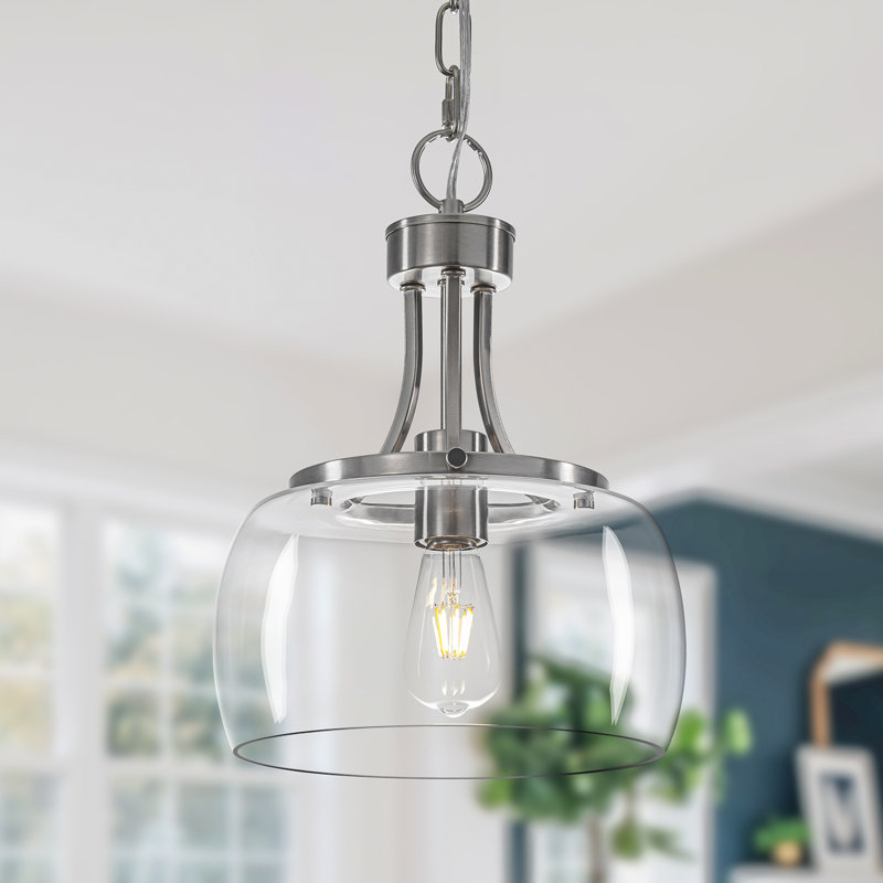 Luminaire suspendu moderne en verre transparent , Nickel brossé