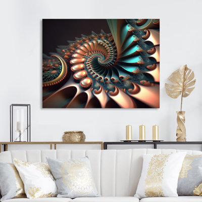 Fractal Wave en turquoise et or II - reproduction sur toile