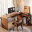Bureau rectangulaire brun et noir en bois massif avec 3 tiroirs-1319568451